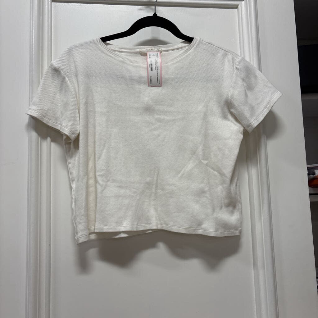 White Cotton Ribbed Cropped Tee
