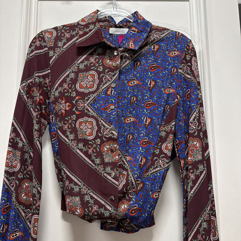 Maroon/Blue Paisley Viscose Asymmetrical Maxi Dress (est 1450)