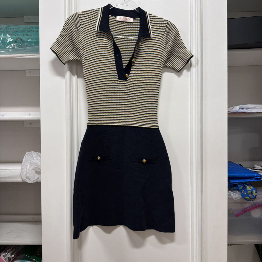 Navy Cotton Stripe Polo Dress