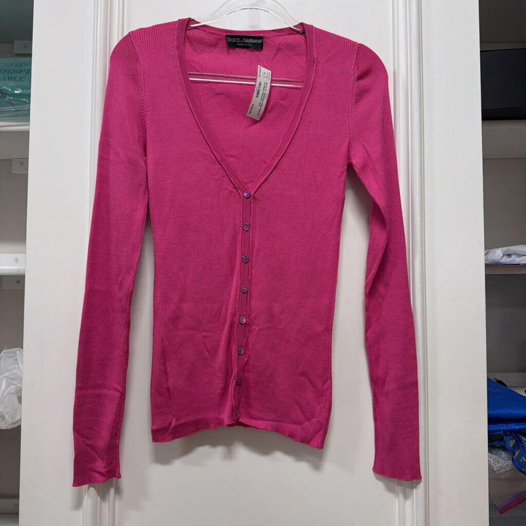 Pink Ribbed Cardigan Sweater