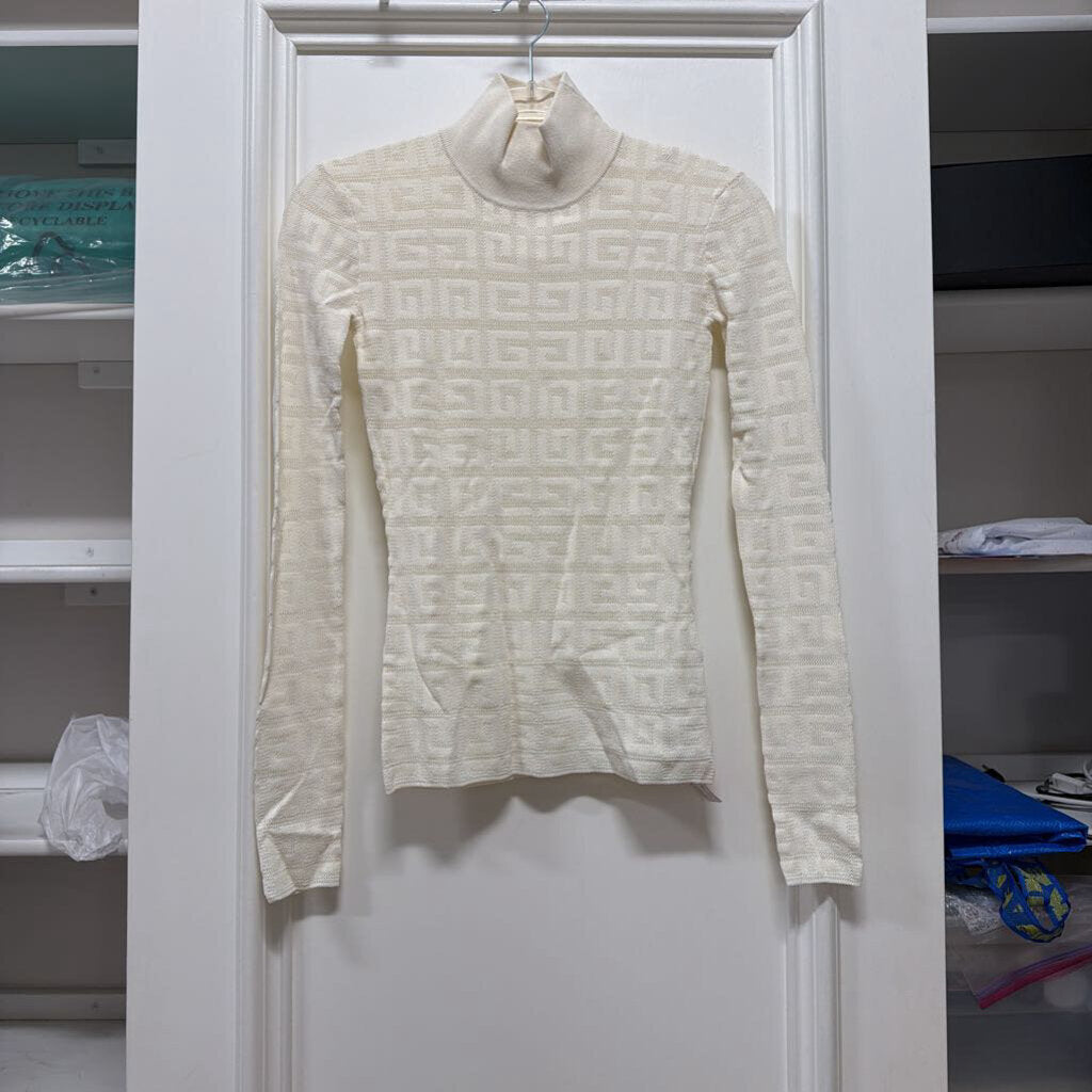 White Viscose Mongoram Turtleneck Sweater