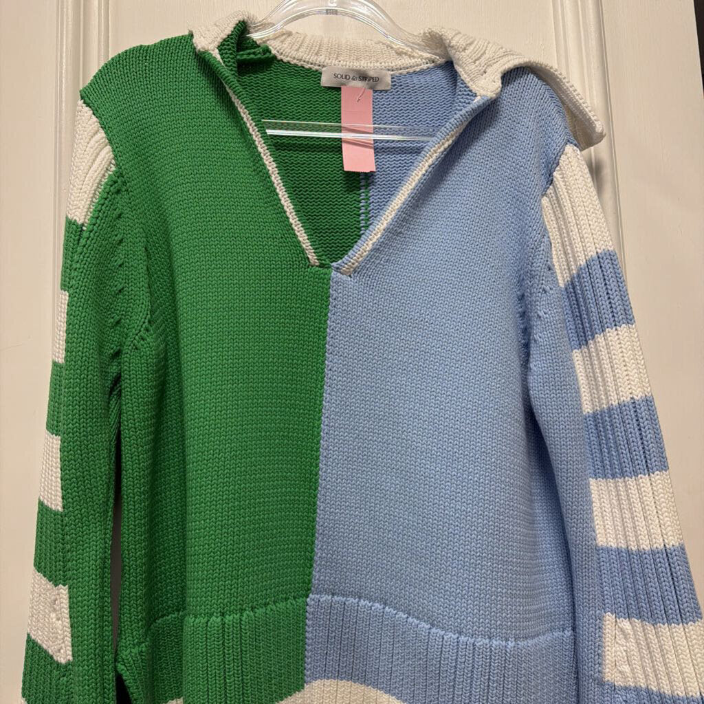 Blue/Green Cotton Color Block Sweater