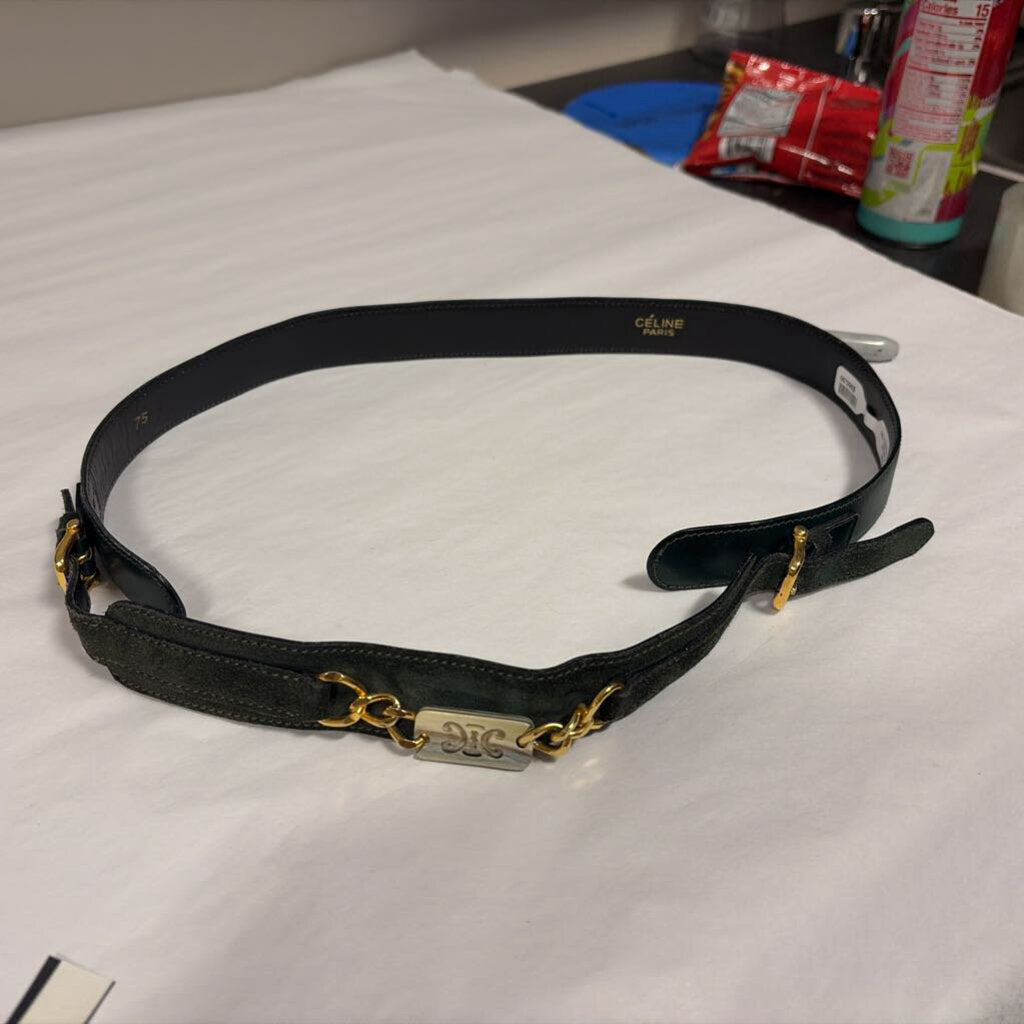 Green Suede and Leather Celine Belt
