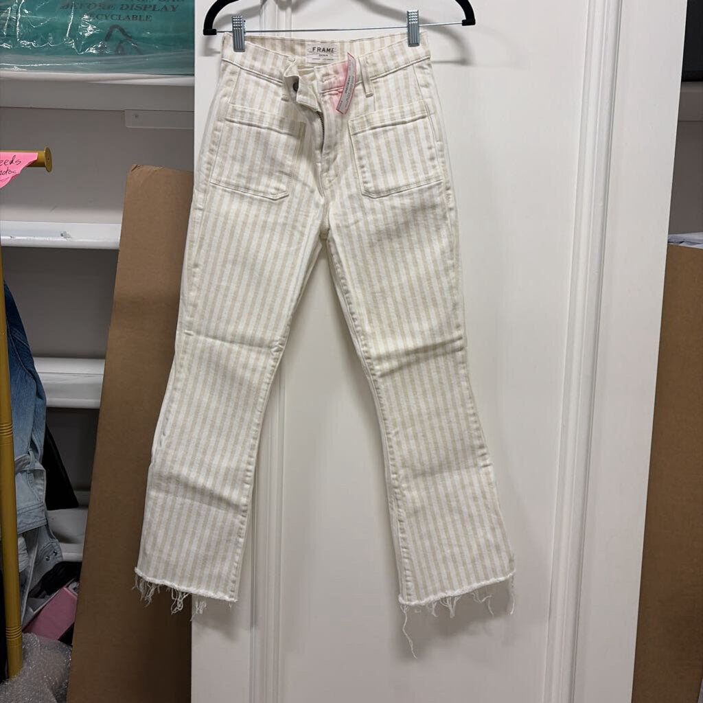 Cream/White Stripe Flared Denim Jean