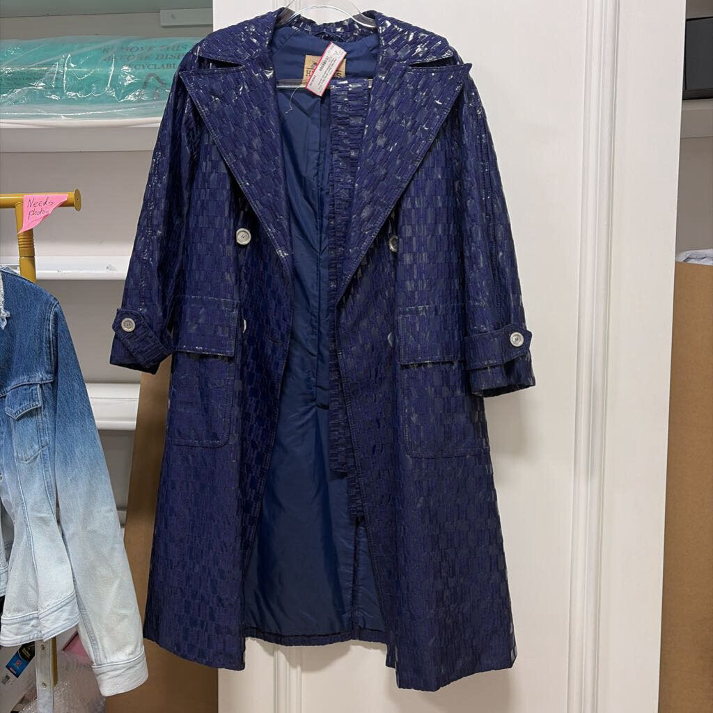 1970s Navy PVC Vinyl H Embroidered Jacket