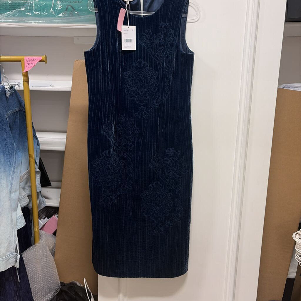 Blue Viscose/Silk Embroidered Midi Dress (NWT $1698)