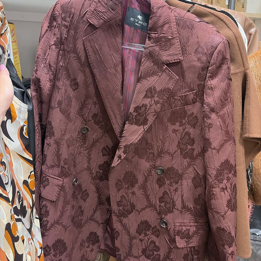 Maroon Viscose/Wool Floral Jacquard Blazer
