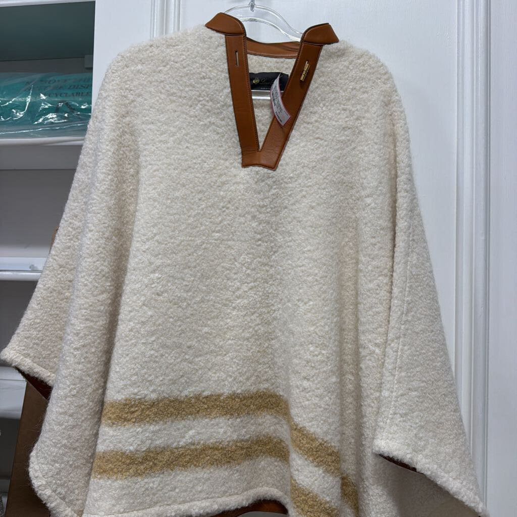 Cream Alpaca Blend Boucle Leather-Trim Poncho (est 4900)