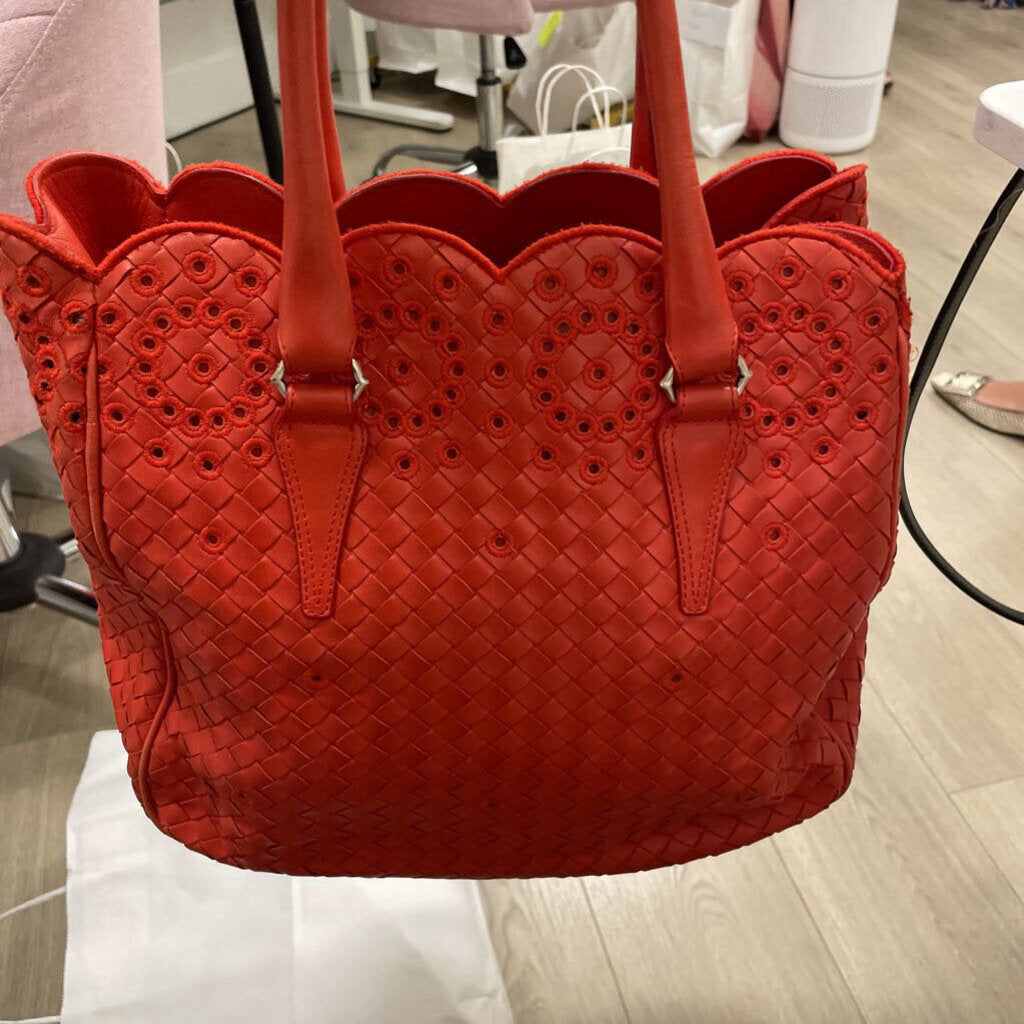 Red Intrecciato Scalloped Tote