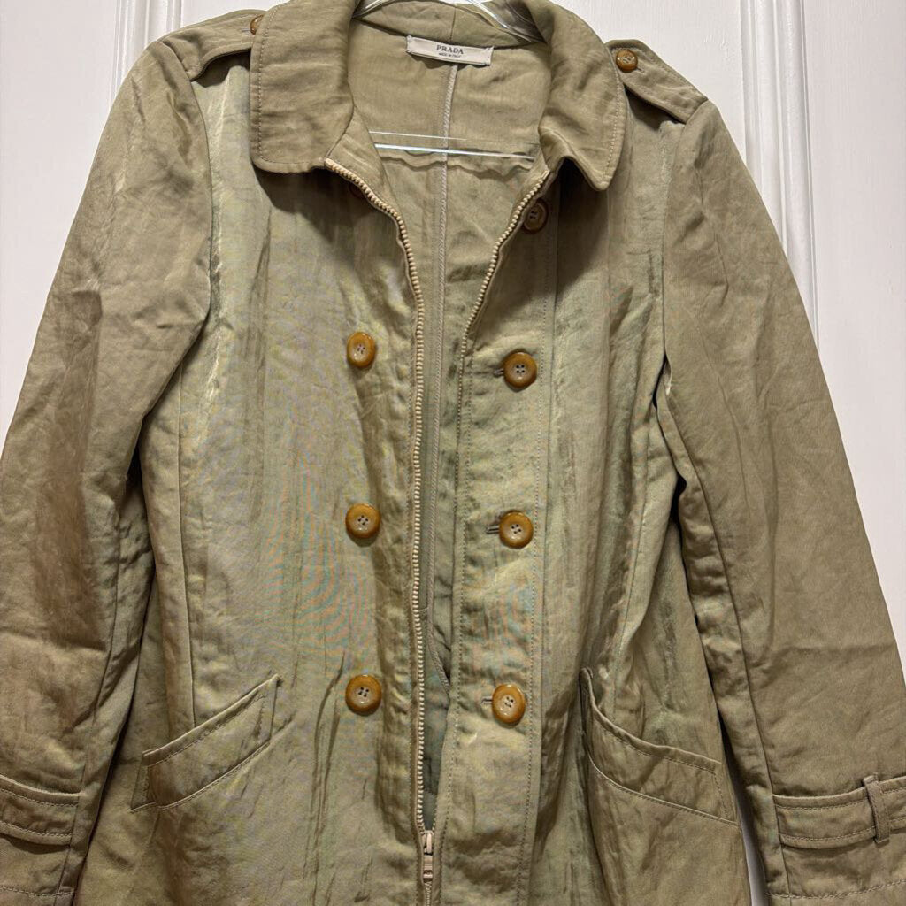 Tan Nylon Zip Up Trench Coat