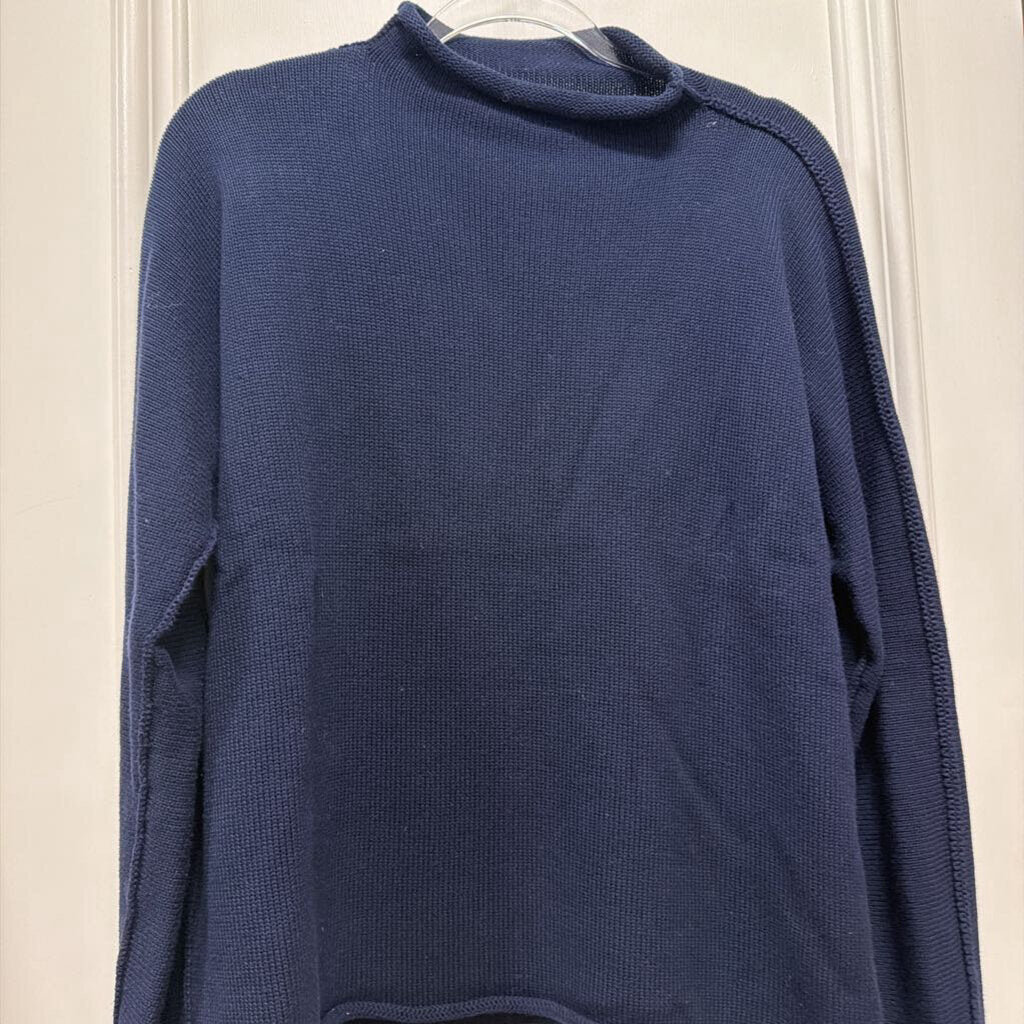 Navy Cotton Mock Neck Sweater