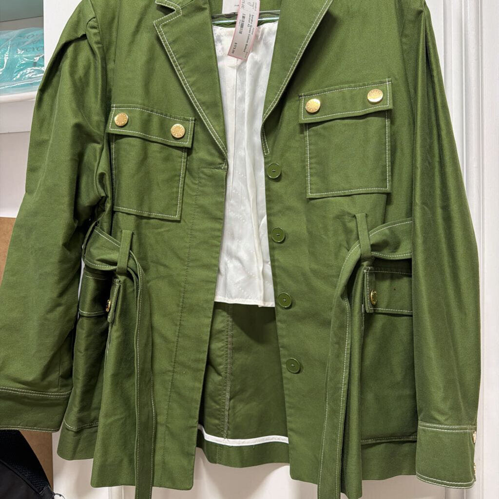 Green Cotton Belted Jacket
