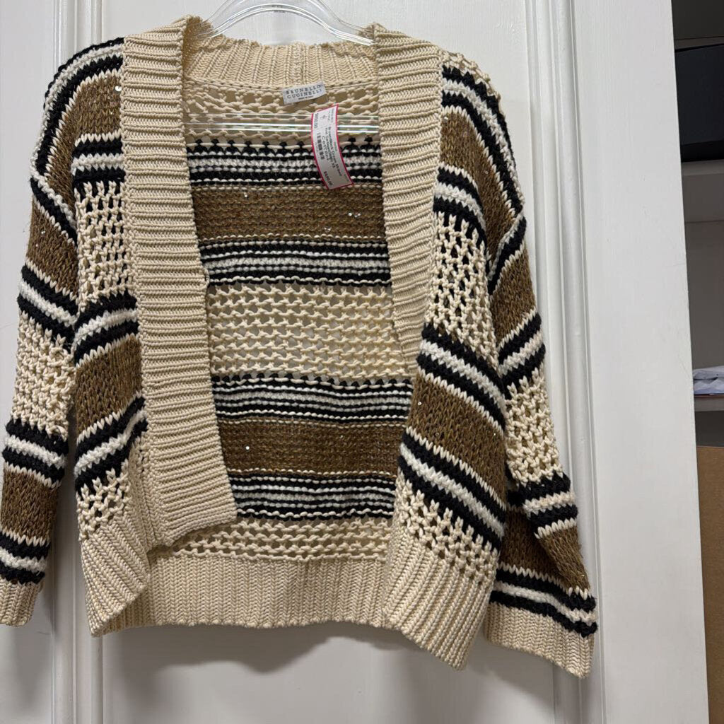 Brown/Black Cream Striped Knit Cartigan(2695)