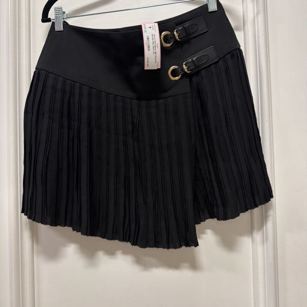 2011 Black Silk Pleated Buckle Mini Skirt