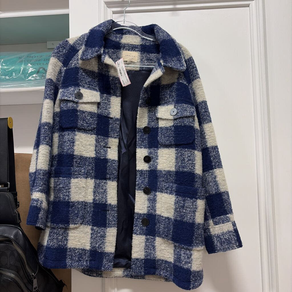 Blue/White Wool Blend Coat