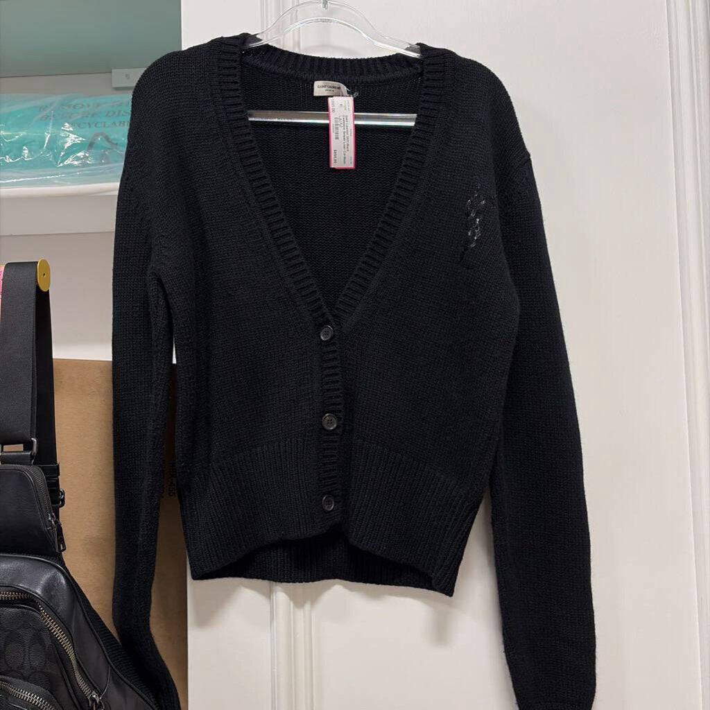 2021 Black Cashmere Sequin Logo Cardigan