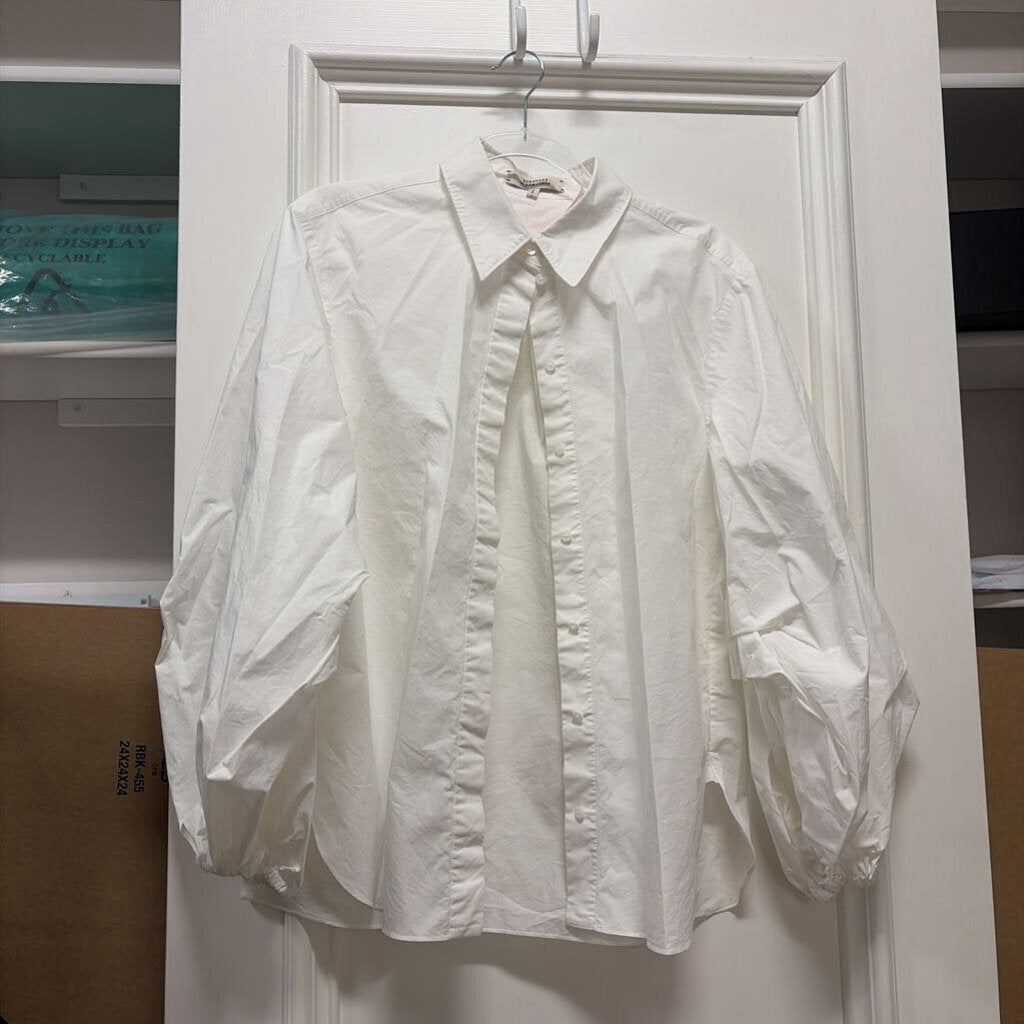 White Cotton/Lycra Puff Sleeves Shirt