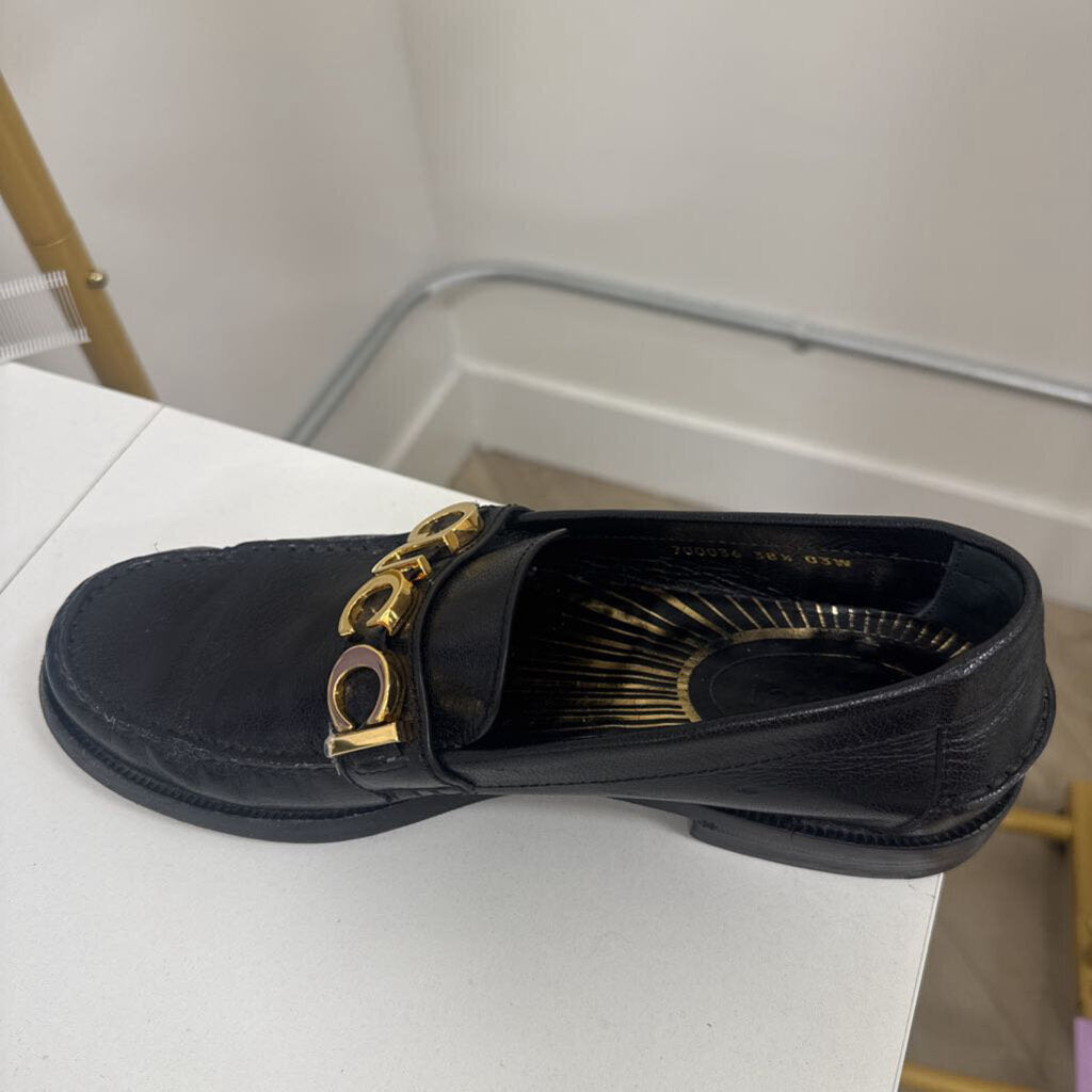 Gucci Black Leather Logo Loafers