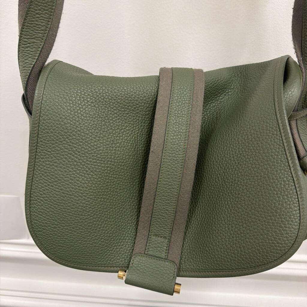 Olive Green Clemence Leather Bourlingue Messenger Bag