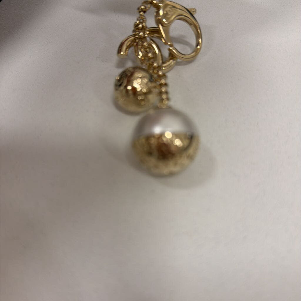 Chanel Gold Pearl CC Key Chain w/ box
