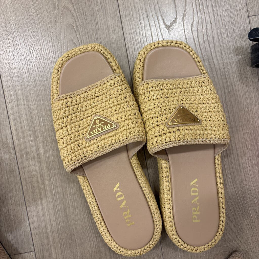 Raffia Platform Slide Sandals