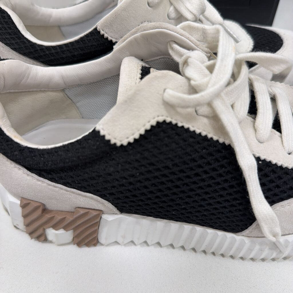 White Leather Black Mesh Sneaker, 36.5