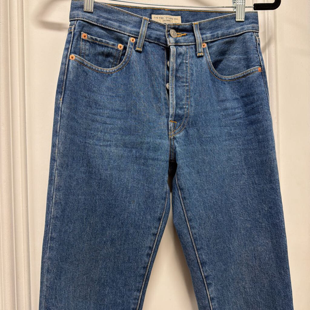 Blue Cotton Medium Wash Straight Leg Jean