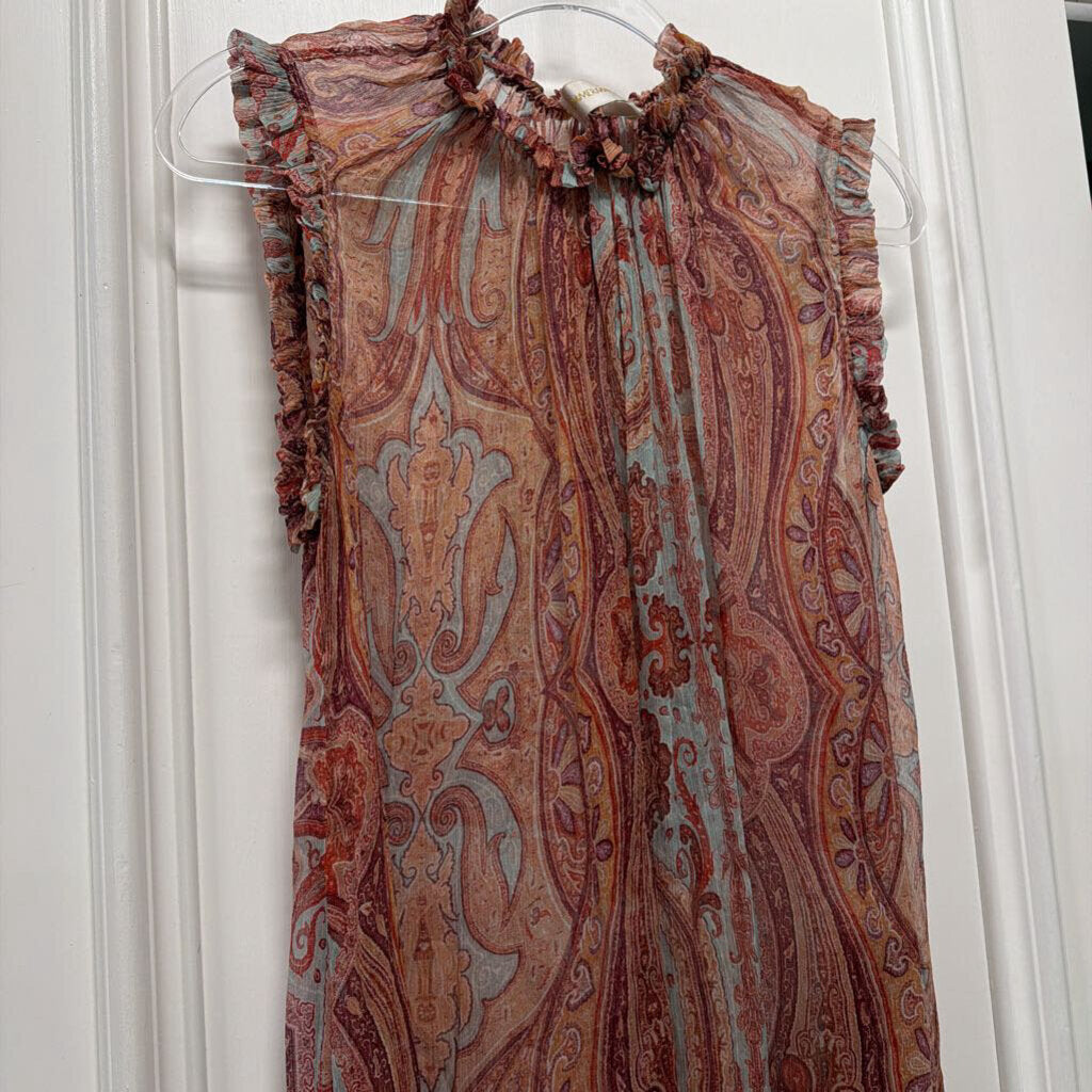 Multicolor Silk Sleeveless Ruffle Top