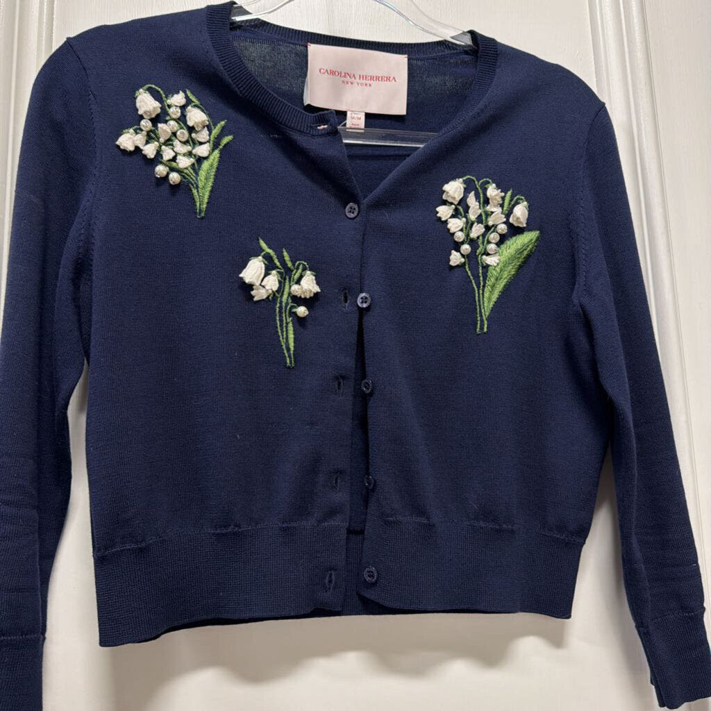 Navy Silk/Cotton Floral Beaded Cardigan