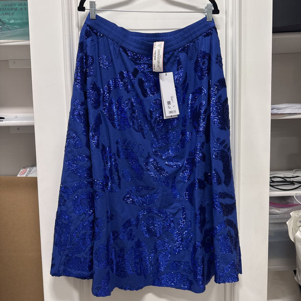 Blue Cotton Sequin Midi Skirt (NWT $515)