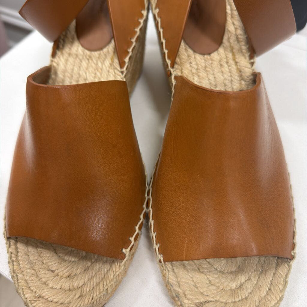 Brown Leather Espadrille Wedge, 39