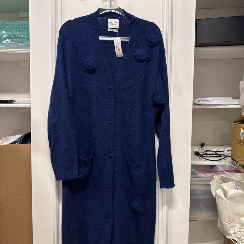 Blue Alpace/Cotton Blend Long Cardigan