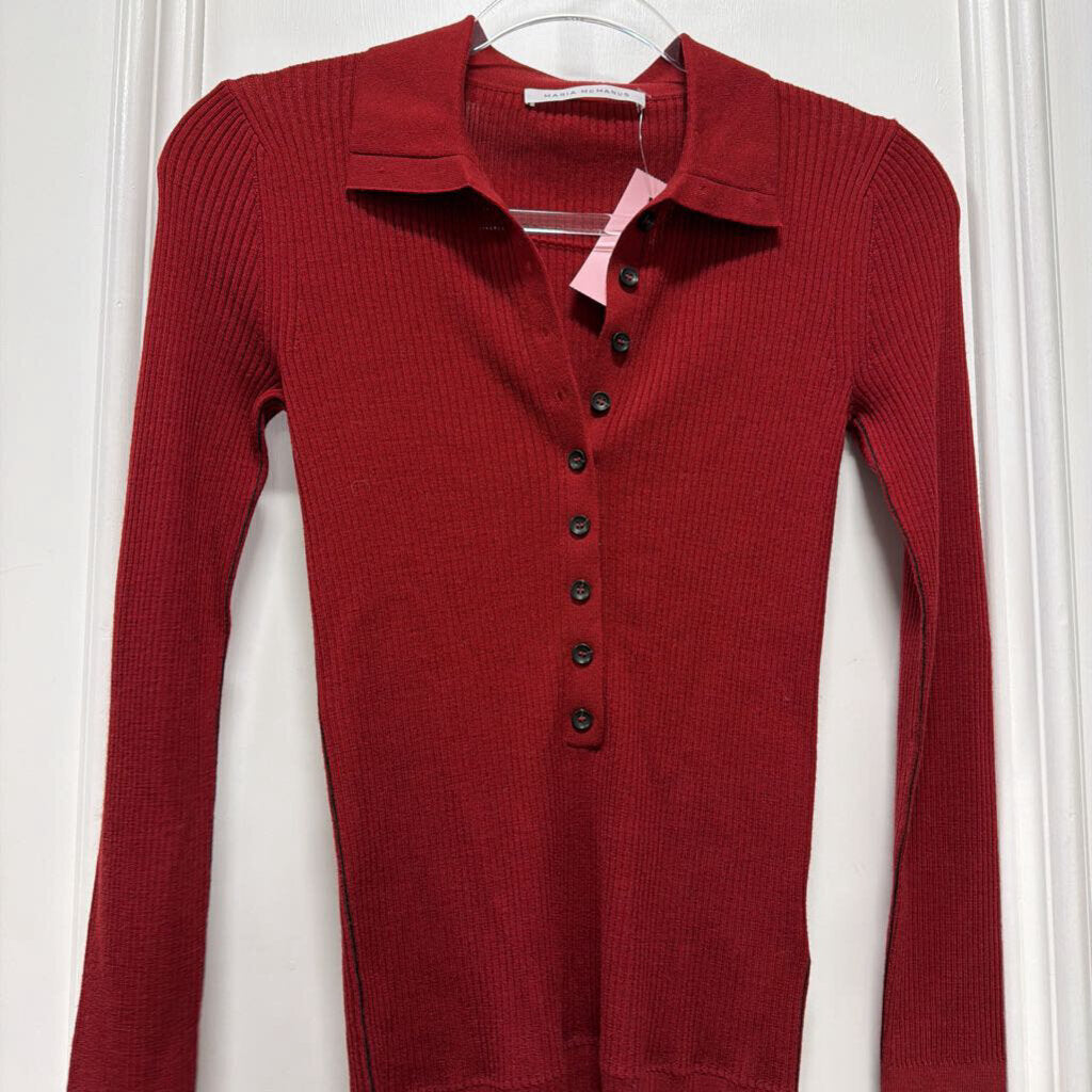 Red Merino Wool Collared Sweater