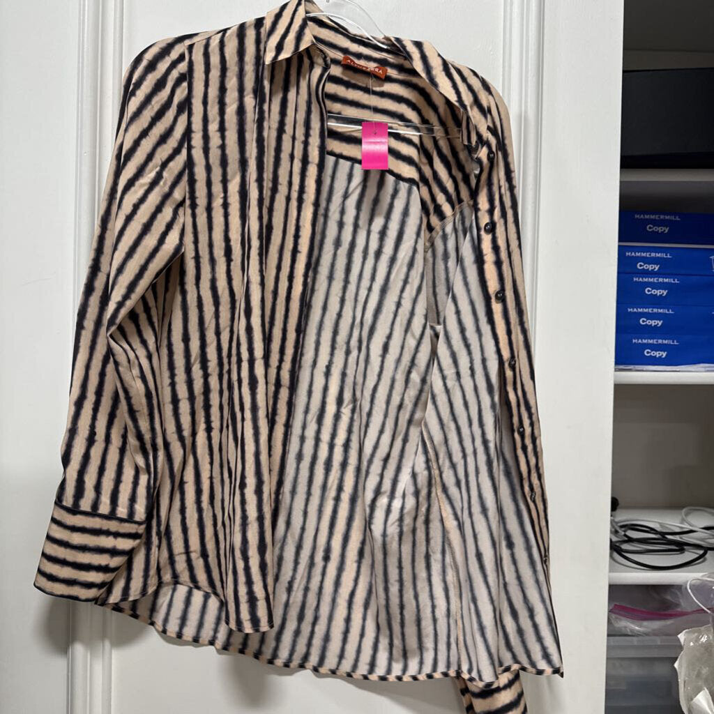 Black/Tan Tie Dye Silk Button Down Shirt