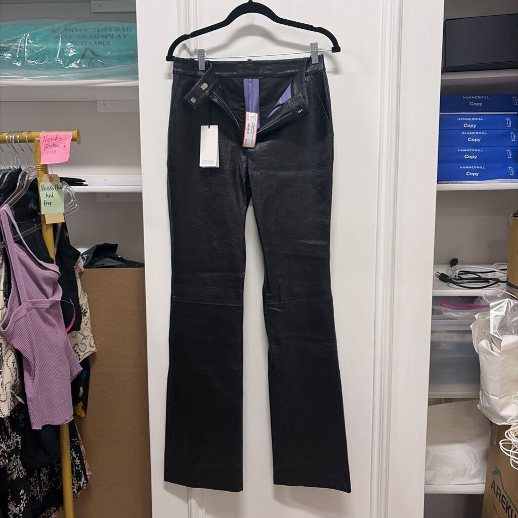 Black Faux Leather Straight Leg