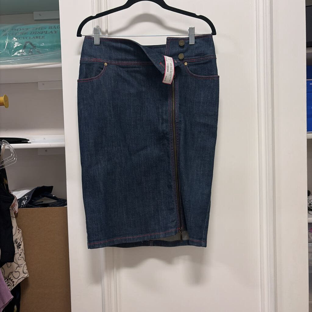 Denim Zip Up Front Two Button Waist Skirt