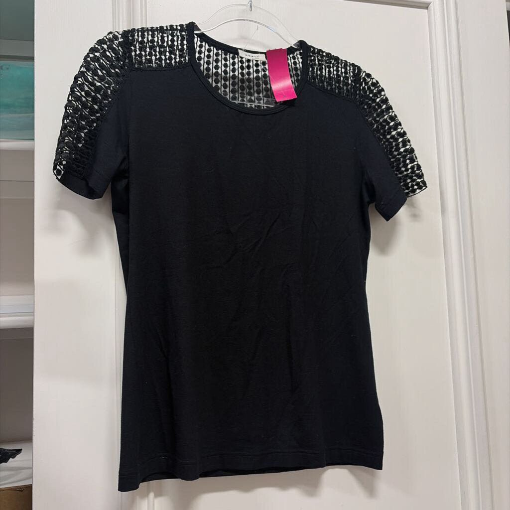Black Short Sleeve Modal Elastane Open Knit on Top