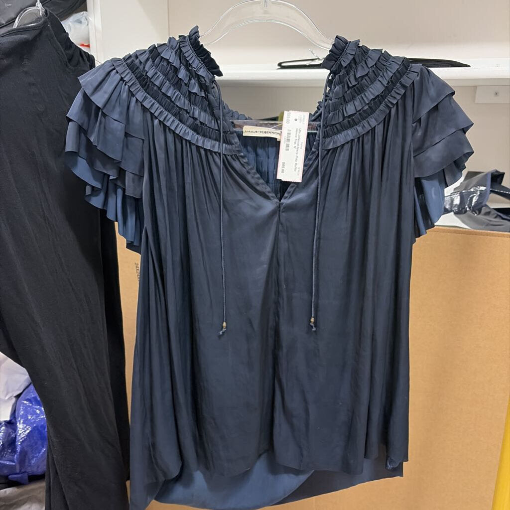 Navy Poly Ruffle Sleeve Top, 12