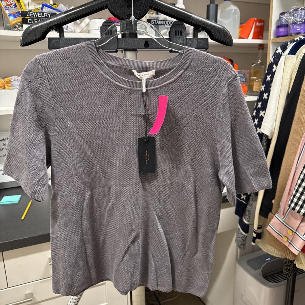 Grey Cotton Floral Knit Tee (NWT)