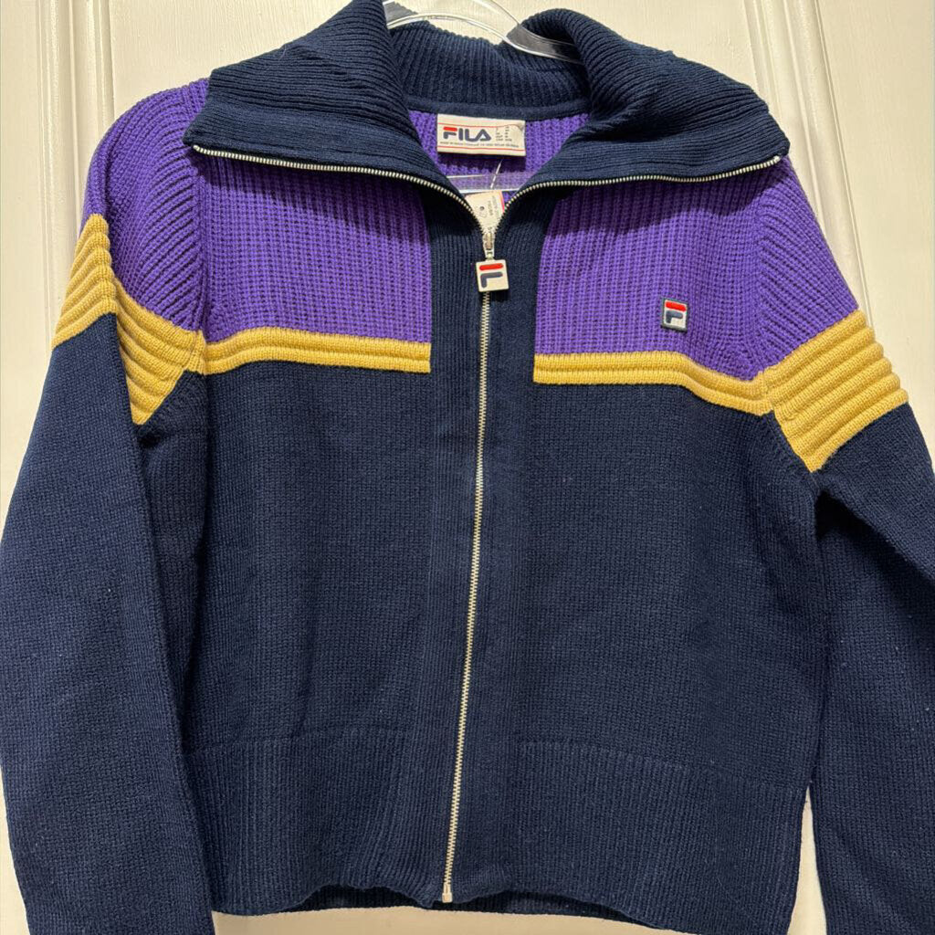 Navy/Purple Acrylic Zip Up Sweater