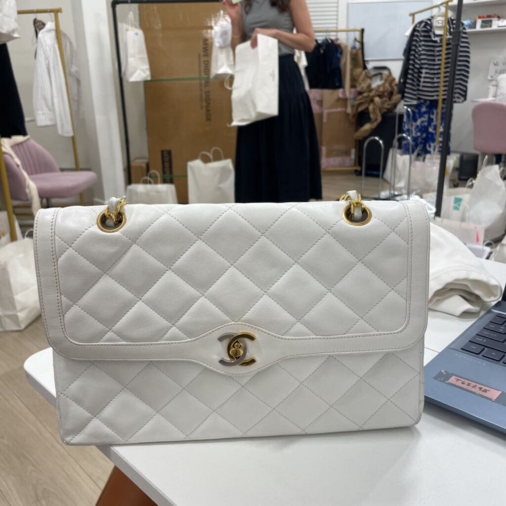White Paris CC Double Flap Bag (outside pouch wear)