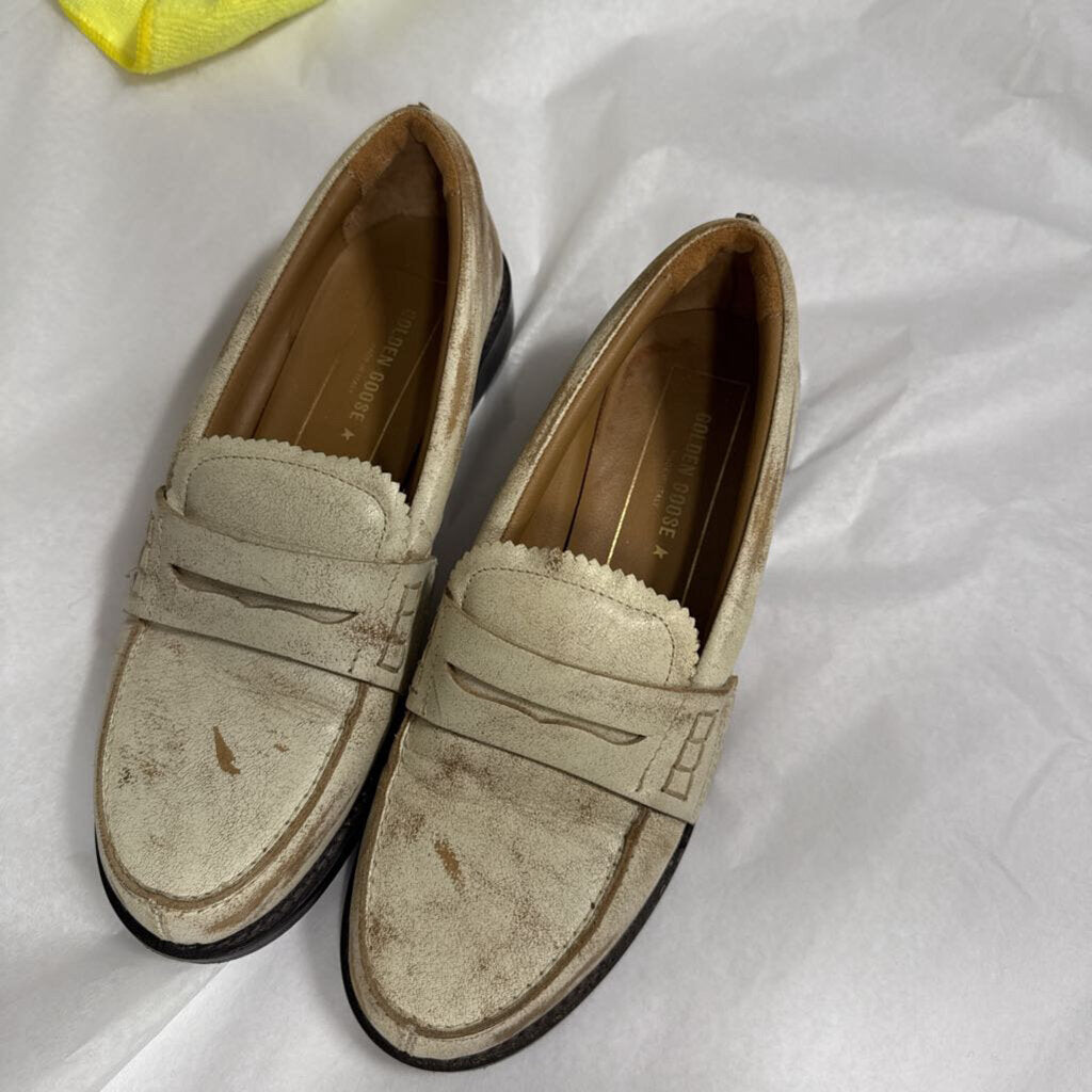 Golden Goose Cream Distressed Loafer