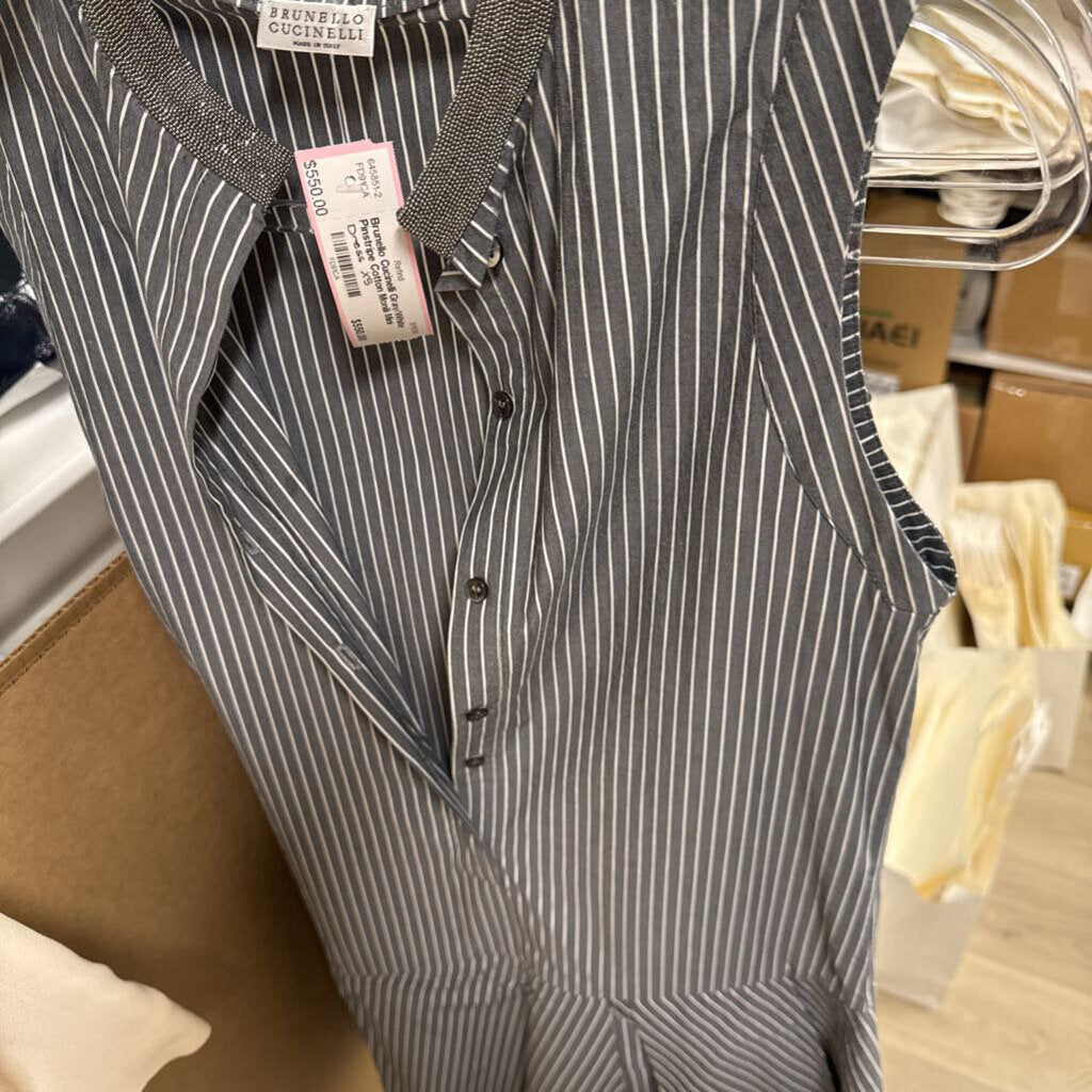 Gray/White Pinstripe Cotton Monili Mini Dress