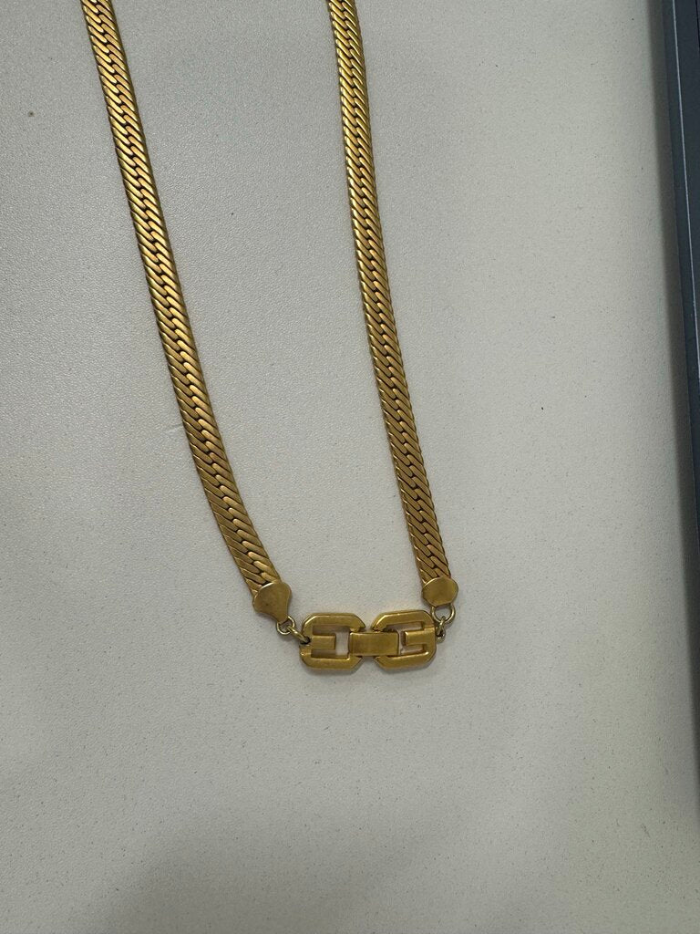 Gold Tone Herringbone Chain Necklace
