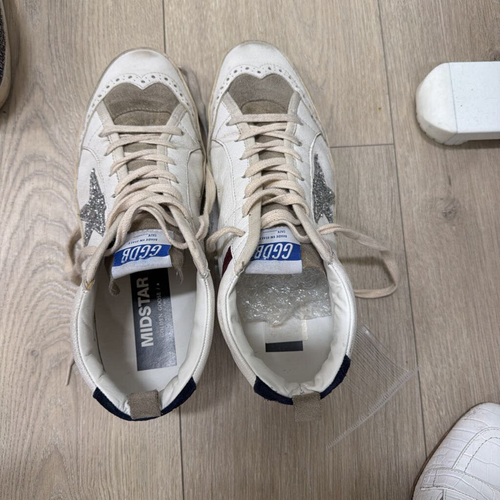 White With Tan Suede Silver Star