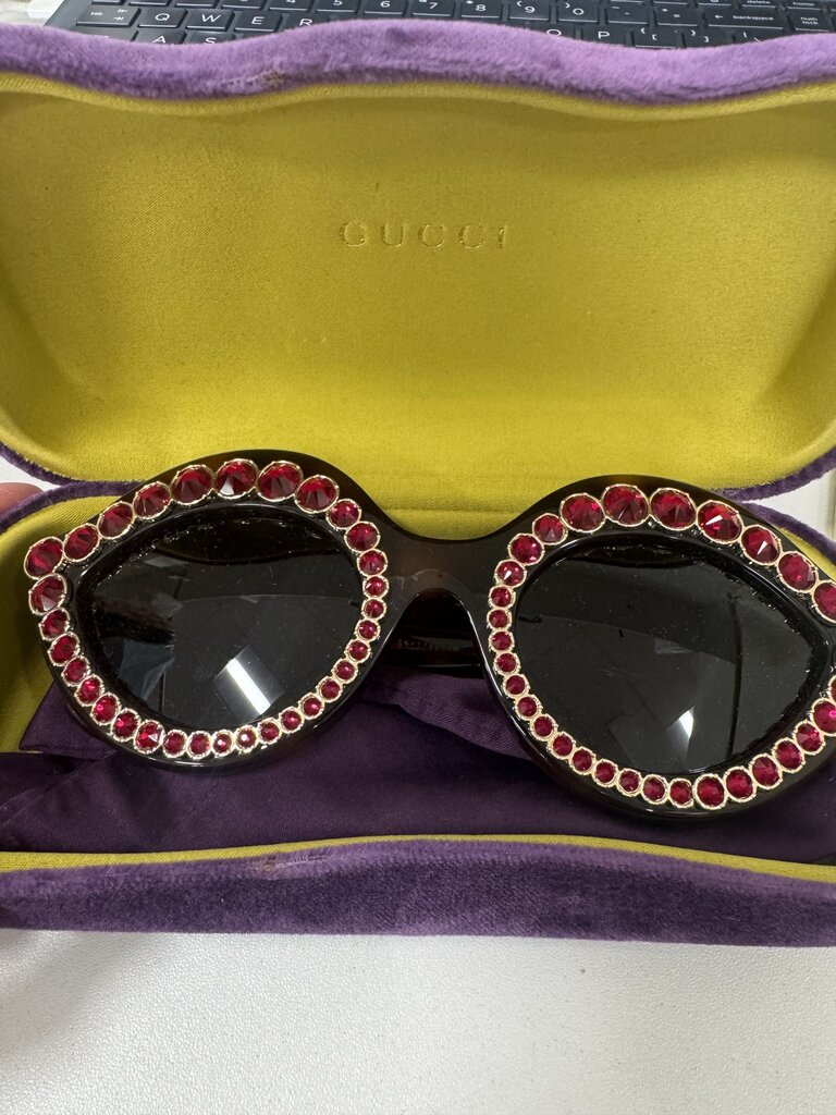 Red Crystal Embellished Cat Eye Sunglasses w/ Case
