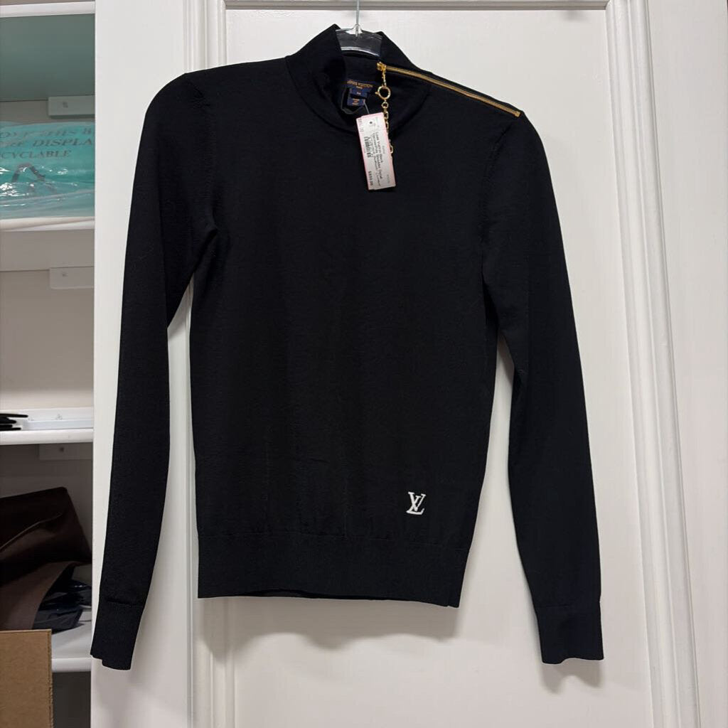 Black Viscose/Poly Shoulder Detail Turtleneck Sweater (CURRENT $1950)