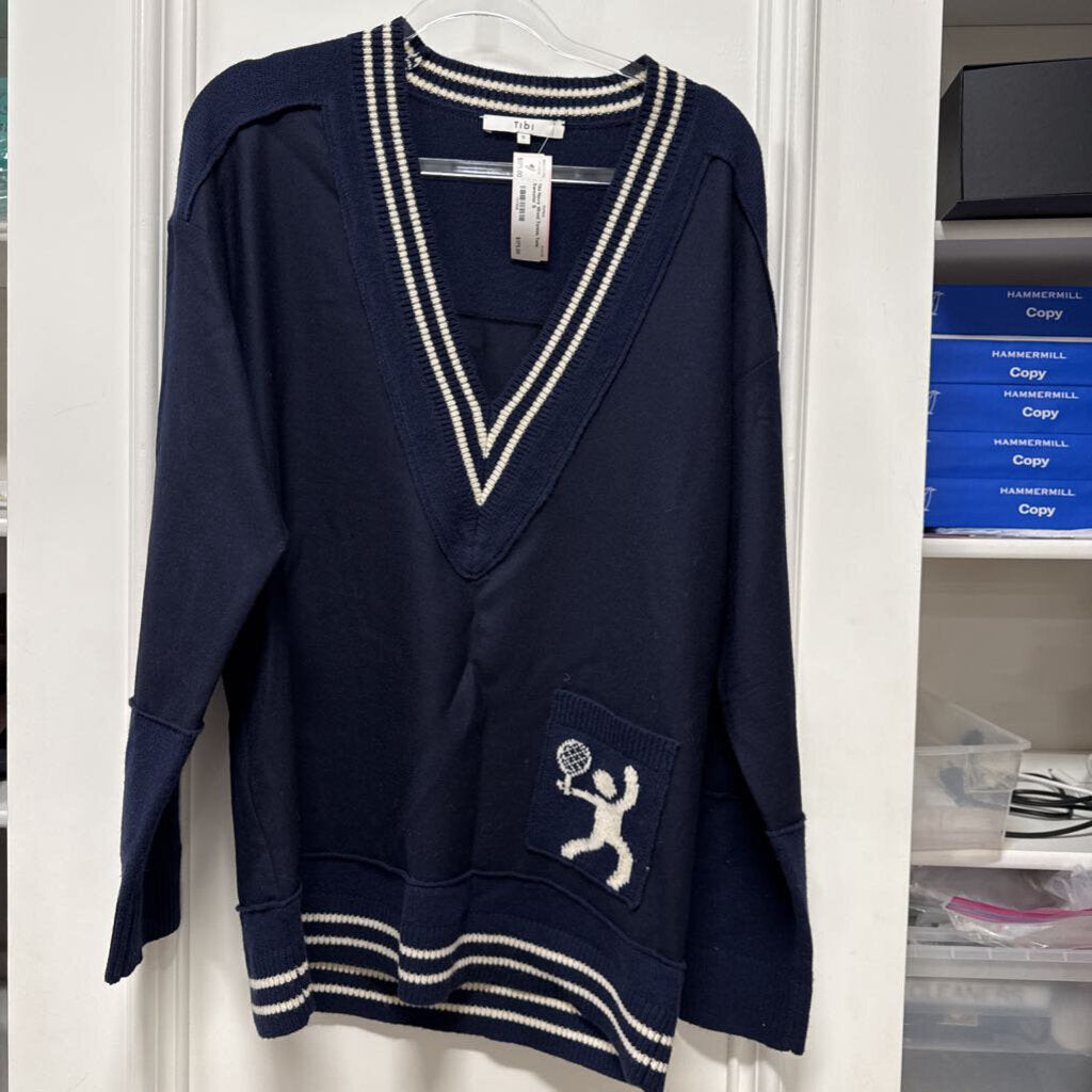 Navy Wool Tennis Tunic Sweater