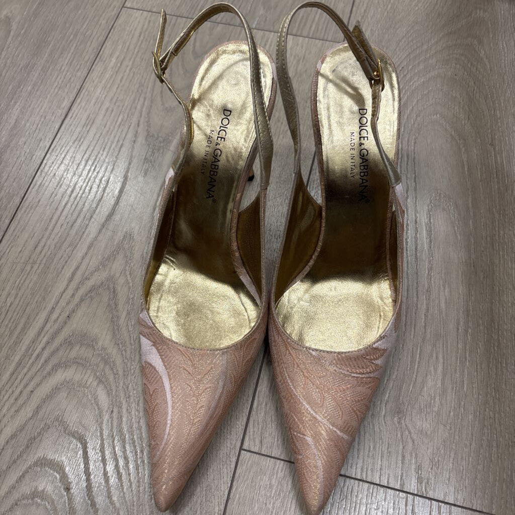 Pink Floral Satin Slingback Pump