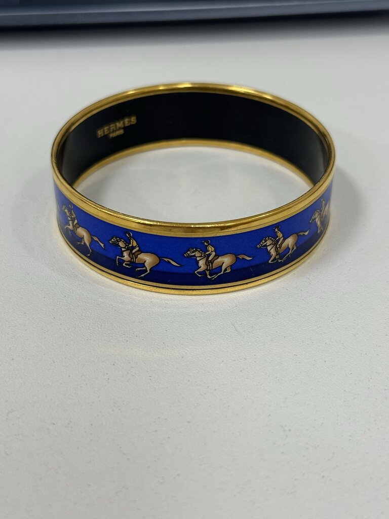 Gold Tone Blue Equestrian Enamel Bangle